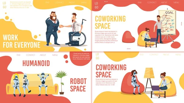 Espacio de coworking, conjunto de páginas web de vectores de empleo — Vector de stock