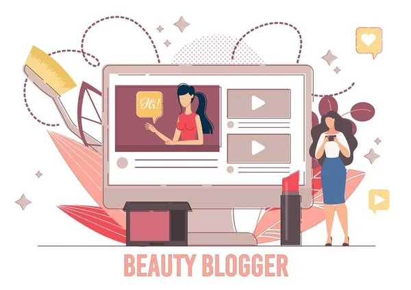 Online Beauty Blogger Internet Influencer Poster — Stock Vector