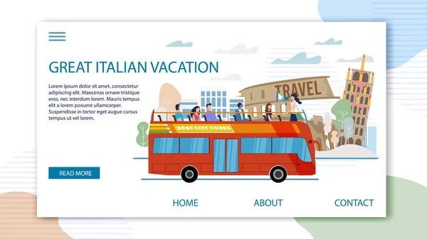 イタリアへの観光ツアーフラットベクトルウェブ｜バナー — ストックベクタ