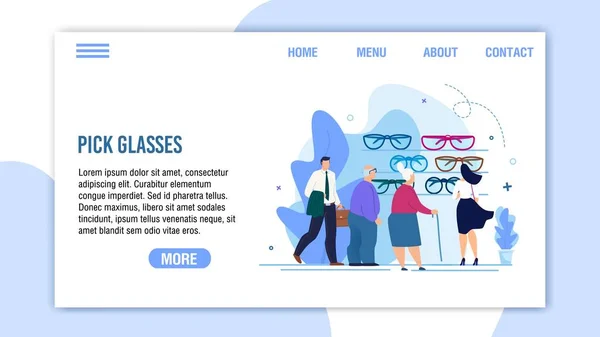 Pensionista Adultos Pick Glasses Service Landing Page — Vector de stock