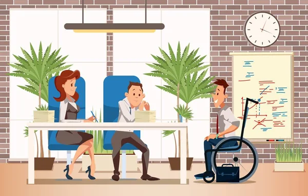 Job Interview with Disabled Man Vector Concept — Stockový vektor