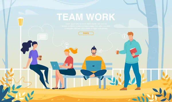 Trabajo en equipo y colaboración al aire libre Reunión de equipo — Vector de stock
