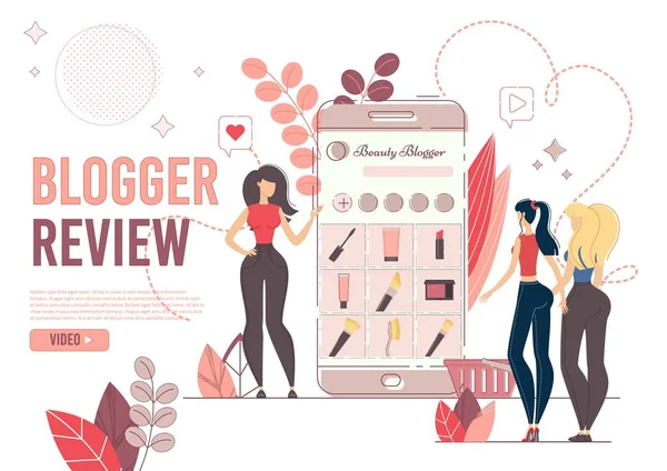 Webpagina Presenteert Fashion Blogger Review voor meisjes — Stockvector
