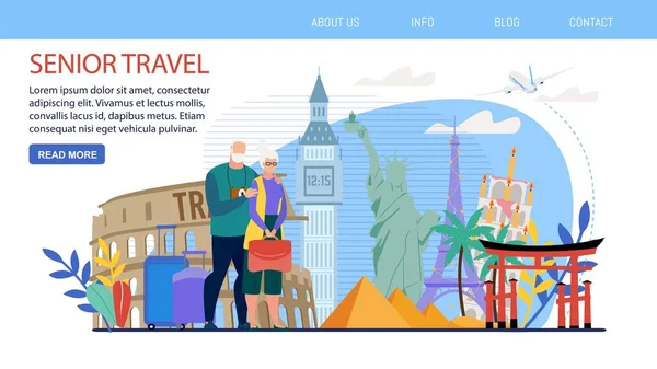 Tours for Traveling Senior People Vector Webpage — Stockový vektor