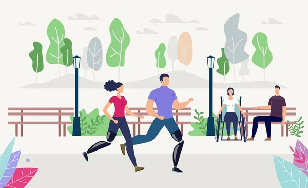 Disabled People Healthy Lifestyle Vector Concept — 스톡 벡터