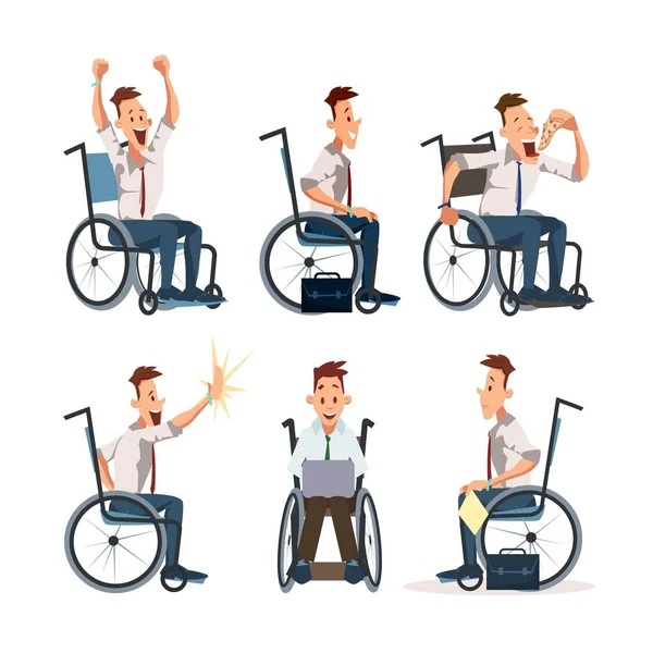 Disabled Office Worker Flat Vector Characters Set — Stock vektor