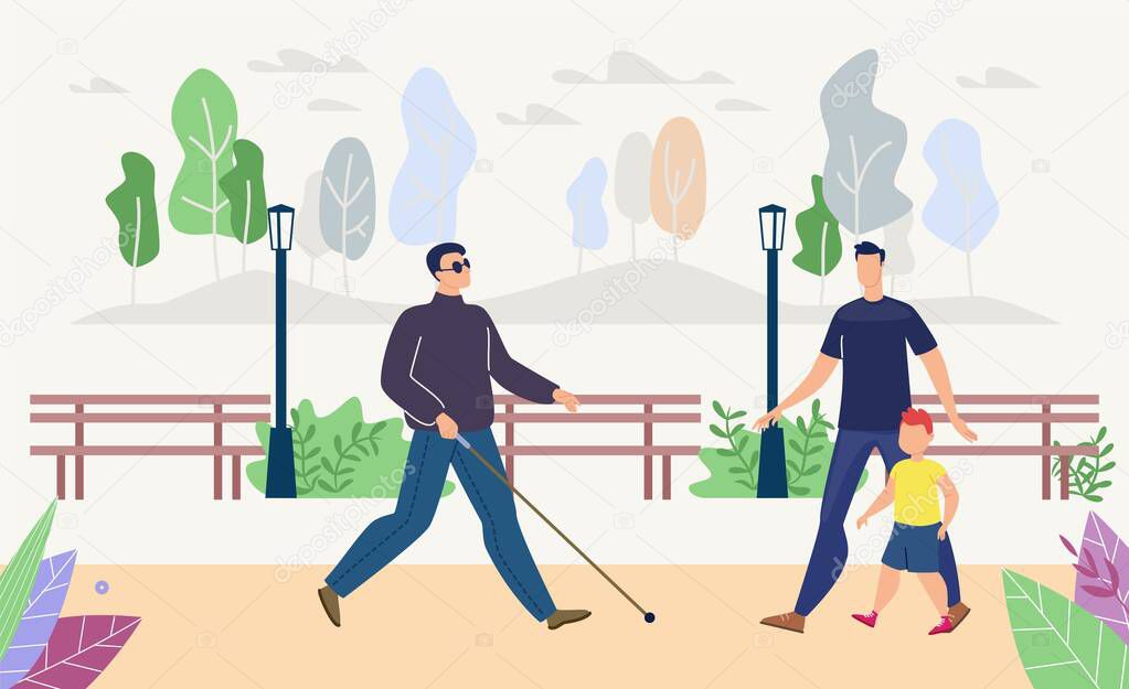 Blind Man Walking in Park Flat Vector Concept