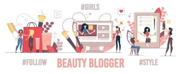 Vrouwen Fashion Beauty Blog en Vlog Content Set — Stockvector