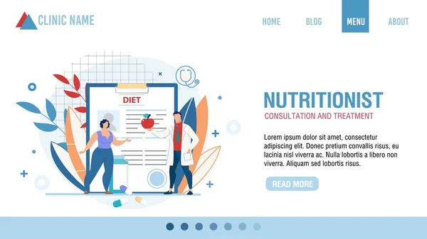 Consultation nutritionniste Traitement Page d'accueil — Image vectorielle