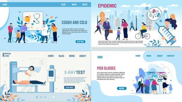 Medizinische Tests Behandlungsmethoden Landing Page Set — Stockvektor