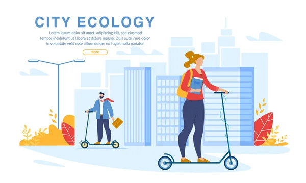 Stad Ecologie Eco-vriendelijke scooter in het dagelijks leven — Stockvector