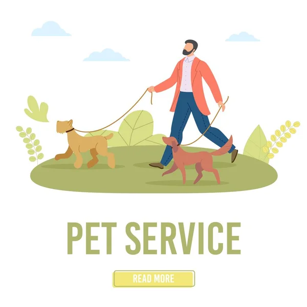 Pet Walking, Dog Training Service Vector Webpage — Vetor de Stock