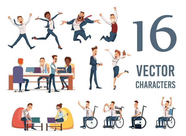 Happy Businesspeians Flat Vector Characters Set — Stockový vektor