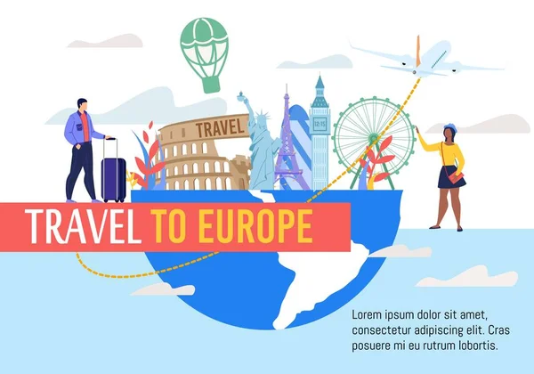 Vacation Travel to Europe Flat Vector Banner — 스톡 벡터