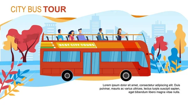 Circuits touristiques en bus de ville Bannière publicitaire vectorielle plate — Image vectorielle