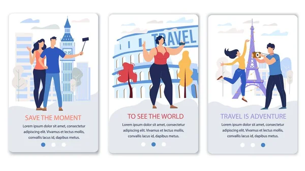 Travel Agency App Flat Vector Landing Pages Set — Stock Vector