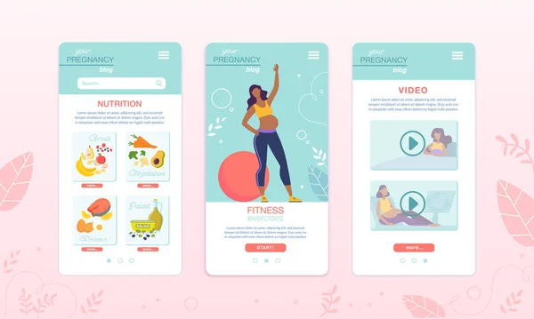 Zdravé jídlo a fitness aplikace pro těhotné ženy — Stockový vektor