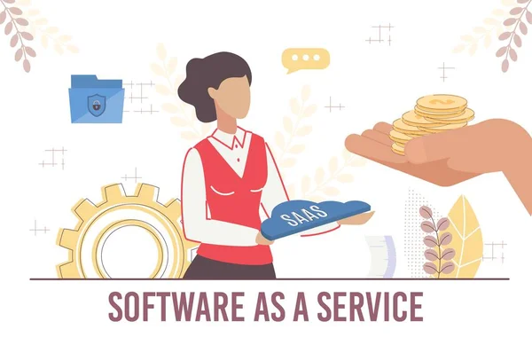 Woman Offer Commercial Secure Software as Service — 스톡 벡터