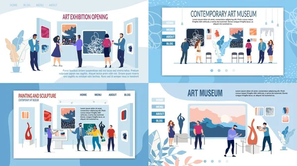 Galería de Arte Museo Presentación Landing Page Set — Vector de stock