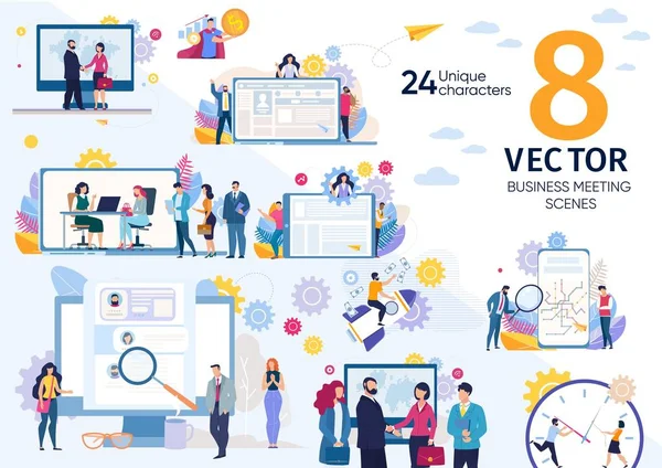 Reunión de entrevista de trabajo Conjunto de conceptos vectoriales planos — Archivo Imágenes Vectoriales