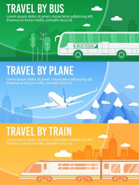 Header Banner Set Offer Bus, Train, Plane Travel