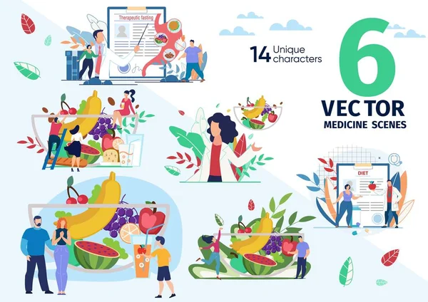 Healthy Nutrition and Dieting Vector Scenes Set — Stockový vektor