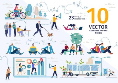 Company Employees Work Routines Vector Scenes Set