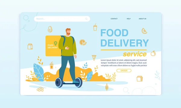 Food Delivery Service on Hoverboard Landing Page — Stockový vektor