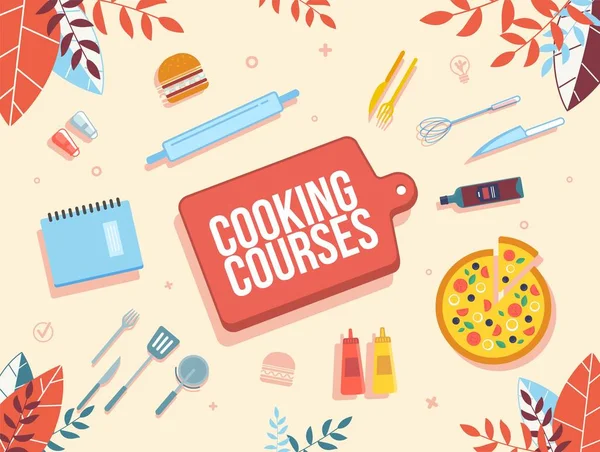 Cocina Cursos en línea Flat Vector Promo Banner — Archivo Imágenes Vectoriales