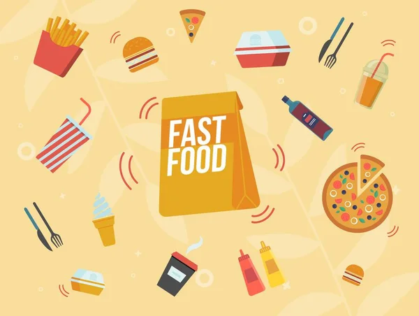 Fast Food Cafe Meals Menu Flat Vector Banner — Stok Vektör