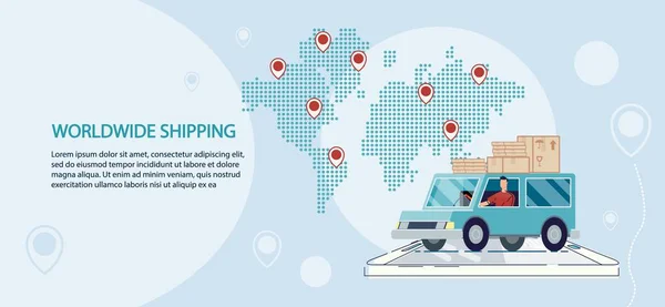 Dans le monde entier Truck Shipping Service Publicité — Image vectorielle