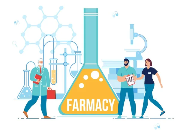 Cartaz Farmácia com Processo de Criação de Medicamentos —  Vetores de Stock