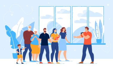 Happy Family with Newborn Posing for Group Photo