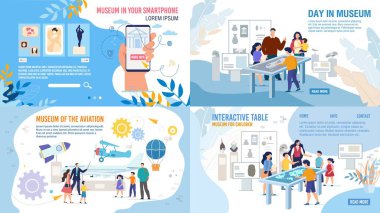Modern Museums Service Flat Vector Webpage Set