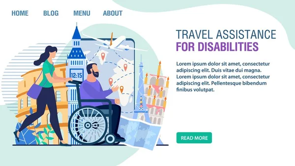 Travel Assistance and Nursing for Disabled Webpage — Stok Vektör