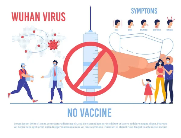 Nenhuma vacina contra o Poster de aviso de vírus Wuhan — Vetor de Stock