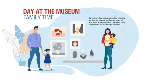 Amusement voor Familie in Museum Motivatie Webpagina — Stockvector