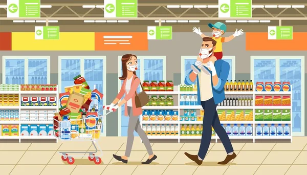 Family Stocks Groceries During a City Pandemic — Stock Vector
