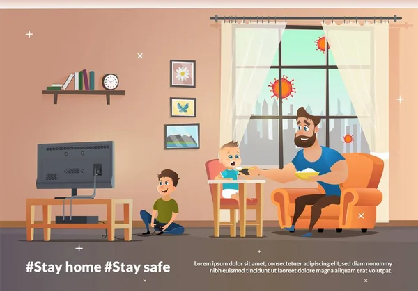 Vector Banner Illustration Bleiben Sie zu Hause und bleiben Sie sicher — Stockvektor