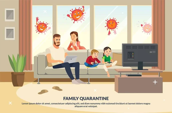 Coronavirus Essayant d'entrer dans la famille de quarantaine de la maison — Image vectorielle