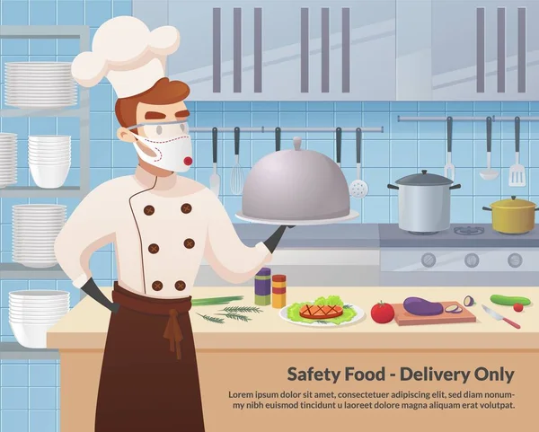 Banner Illustration Safety Food - Entrega apenas —  Vetores de Stock