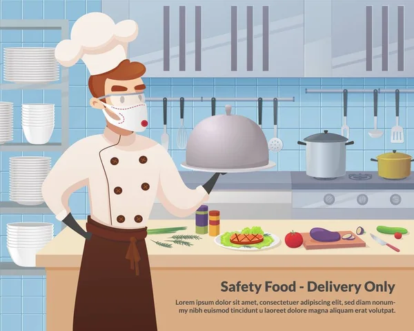 Banner Illustration Safety Food - Delivery Only - Stok Vektor