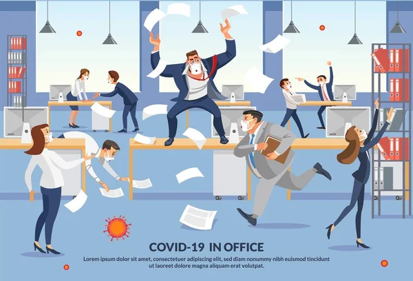 Panique des employés de bannière au sujet de Covid-19 au bureau — Image vectorielle