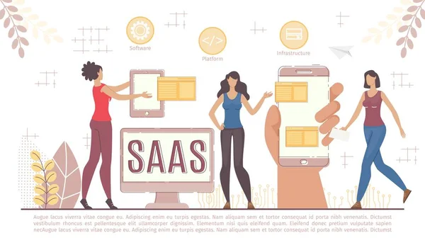 Obchodní platforma Saas v různých digitálních zařízeních — Stockový vektor