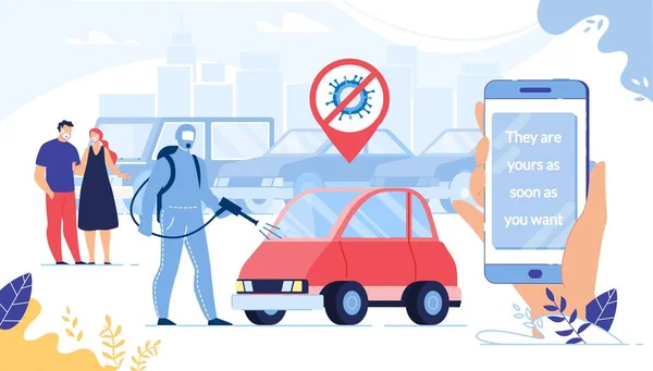 Car Buying, Renting via Smartphone on Quarantine — Stock Vector