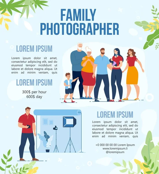 Servicio Profesional de Fotógrafos Familiares Anuncio Vectores de stock libres de derechos