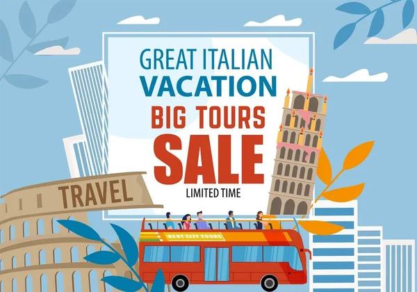 Gran oferta turística de vacaciones en Italia Anuncio Vector de stock