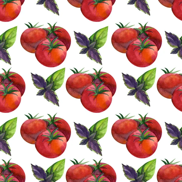 Watercolor seamless pattern with tomato. Hand drawing decorative background. Print for textile, cloth, wallpaper, scrapbooking