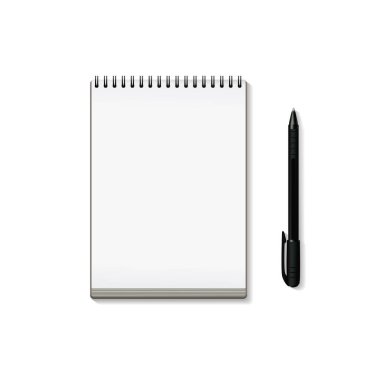 Gerçekçi defter ve beyaz arka plan üzerinde izole kalem