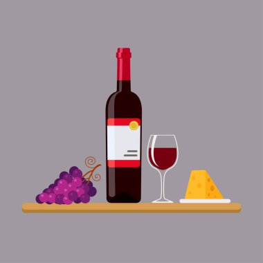 Kırmızı şarap, peynir ve düz stil üzüm